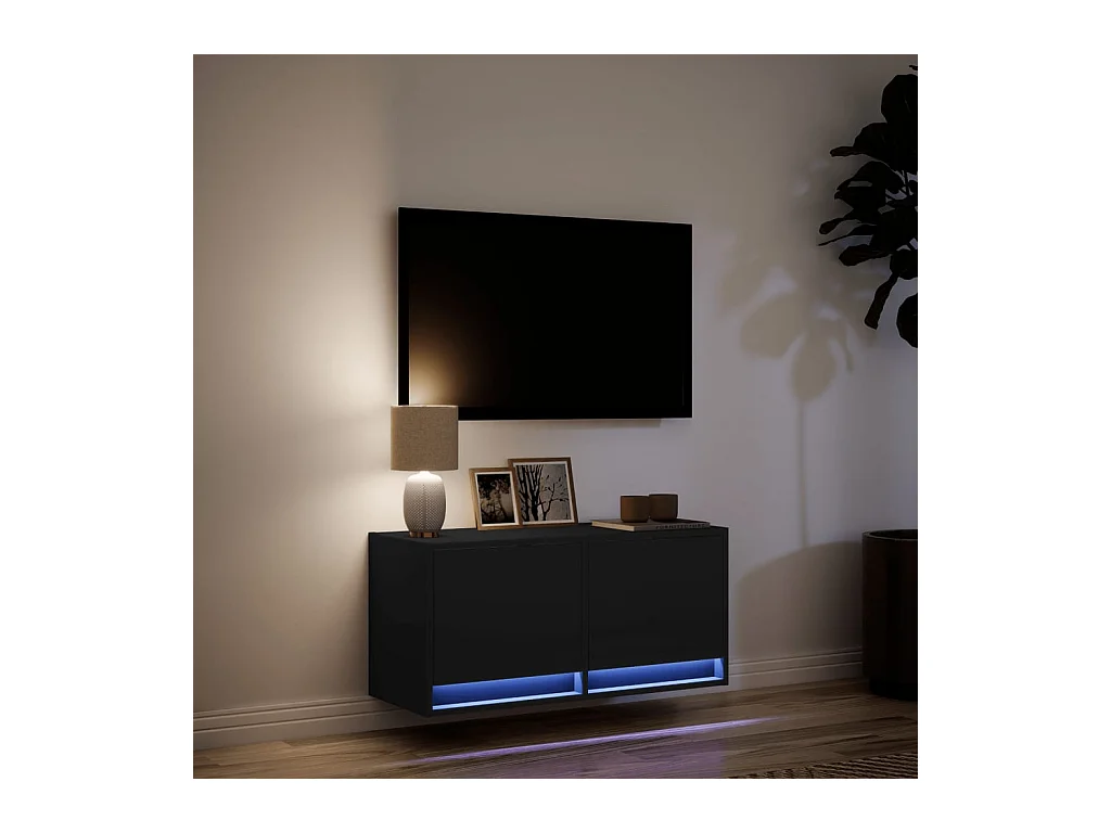 Meuble TV mural avec lumières LED noir 80x31x35 cm