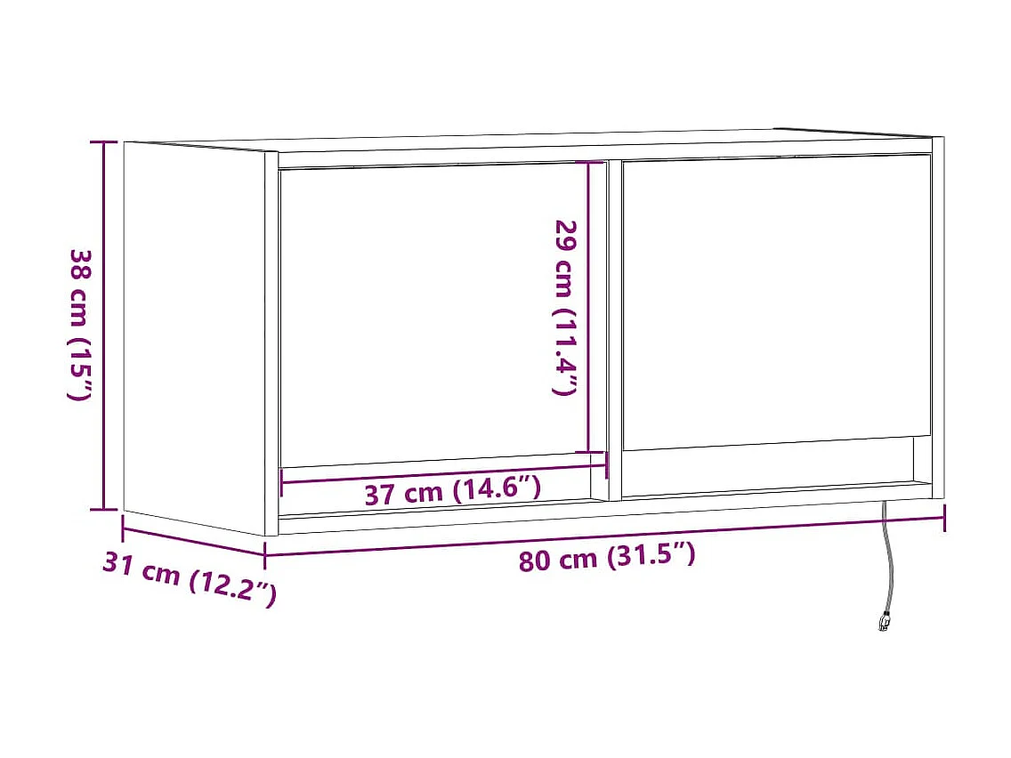 Móvel de parede para TV com luzes LED 80x31x35 cm preto