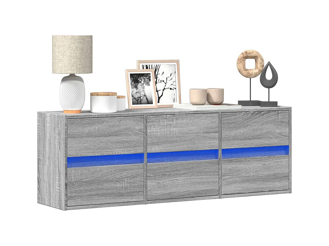Meuble TV mural avec lumières LED sonoma gris 130x31x45 cm