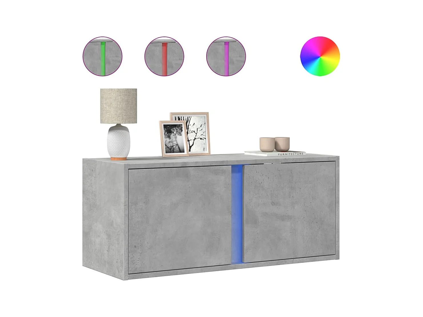 Meuble TV mural avec lumières LED gris béton 80x31x35 cm