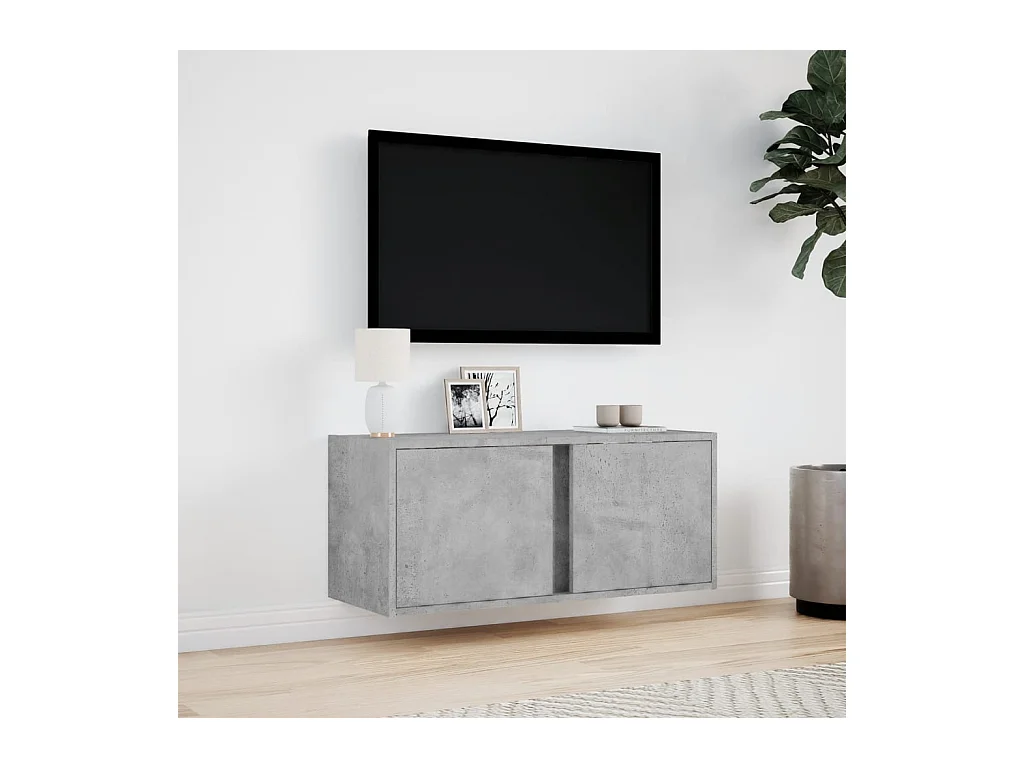 Meuble TV mural avec lumières LED gris béton 80x31x35 cm