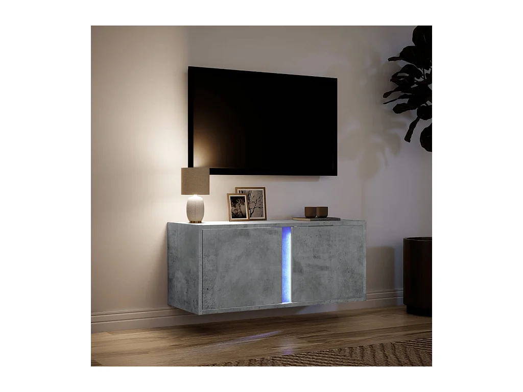 Mueble de TV de pared con luces LED gris hormigón 80x31x35 cm