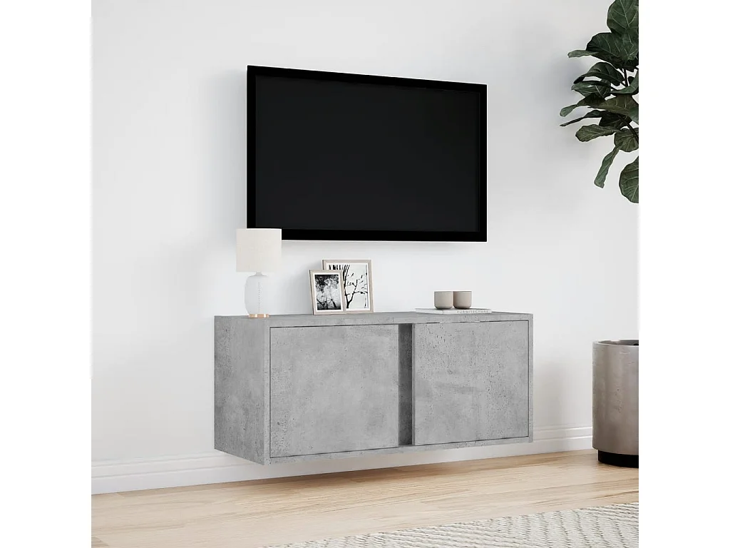 Mueble de TV de pared con luces LED gris hormigón 80x31x35 cm