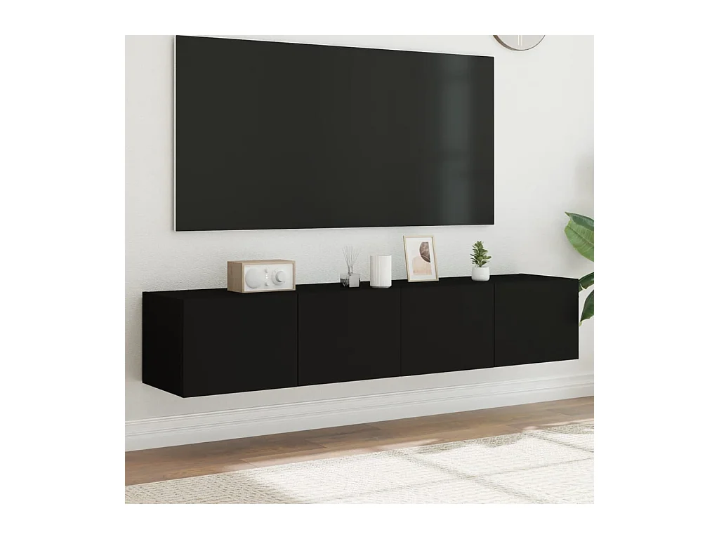 Meubles TV muraux avec lumières LED 2 pcs noir 80x35x31 cm