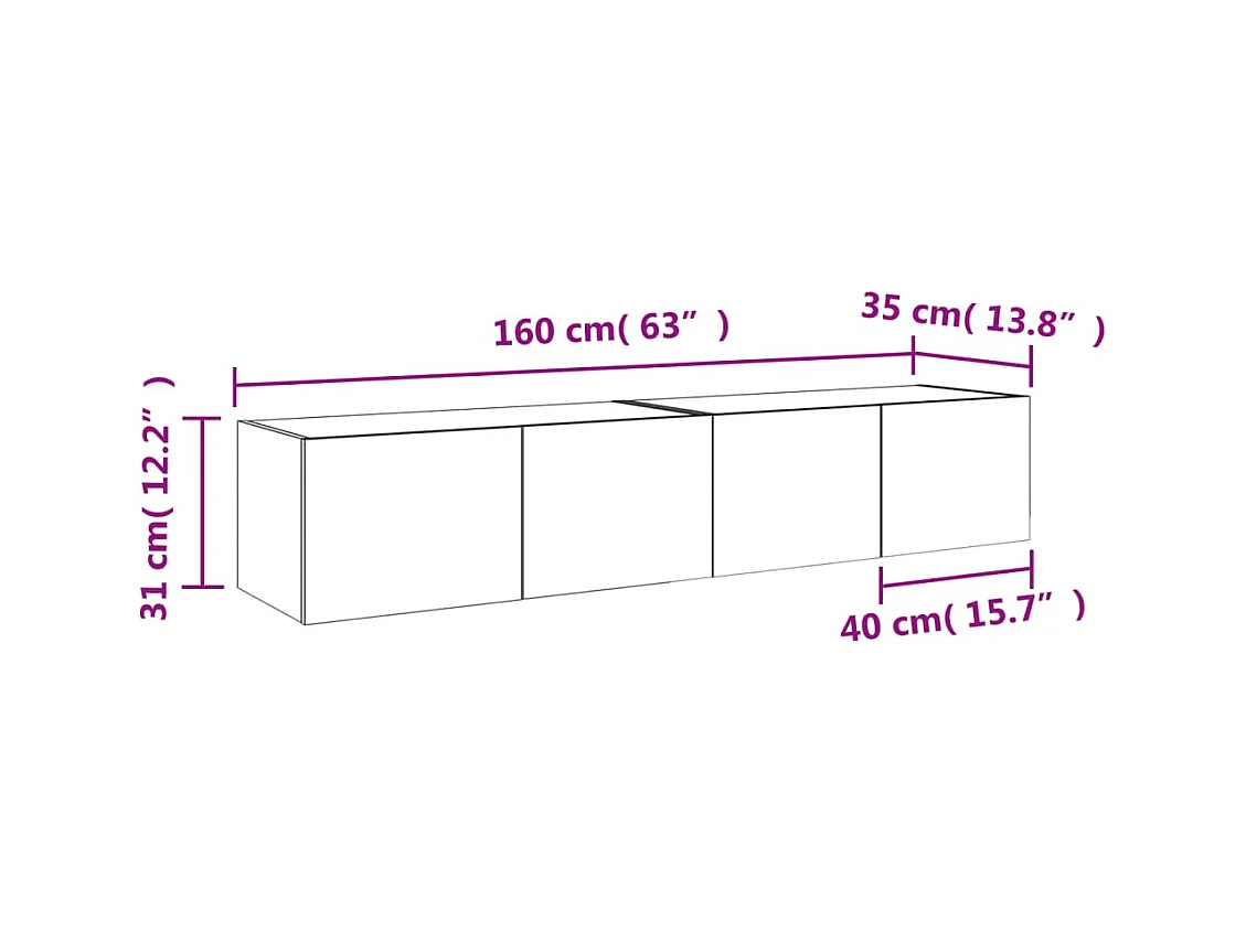 Meubles TV muraux avec lumières LED 2 pcs noir 80x35x31 cm