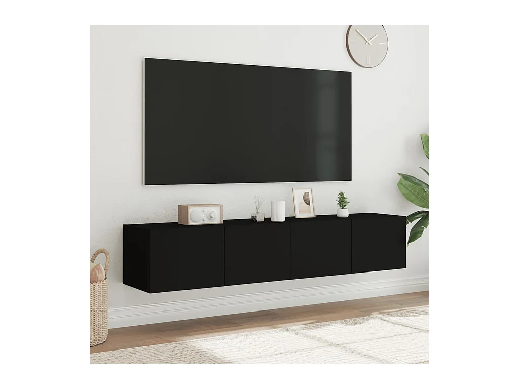 Meubles TV muraux avec lumières LED 2 pcs noir 80x35x31 cm