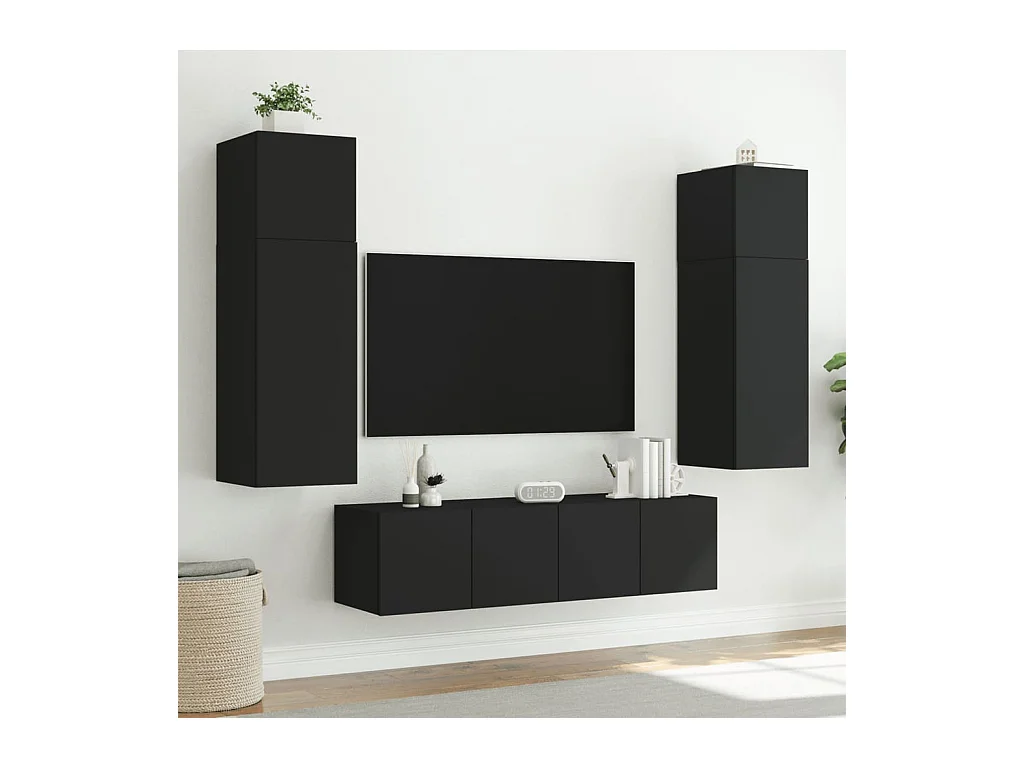 Meubles TV muraux avec lumières LED 2 pcs noir 80x35x31 cm