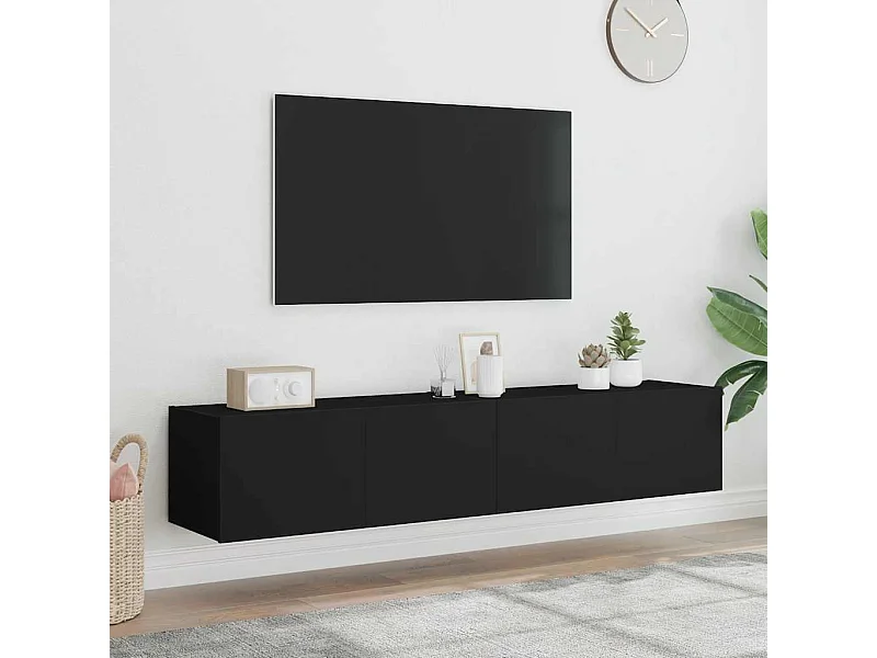 Meubles TV muraux avec lumières LED 2 pcs noir 80x35x31 cm
