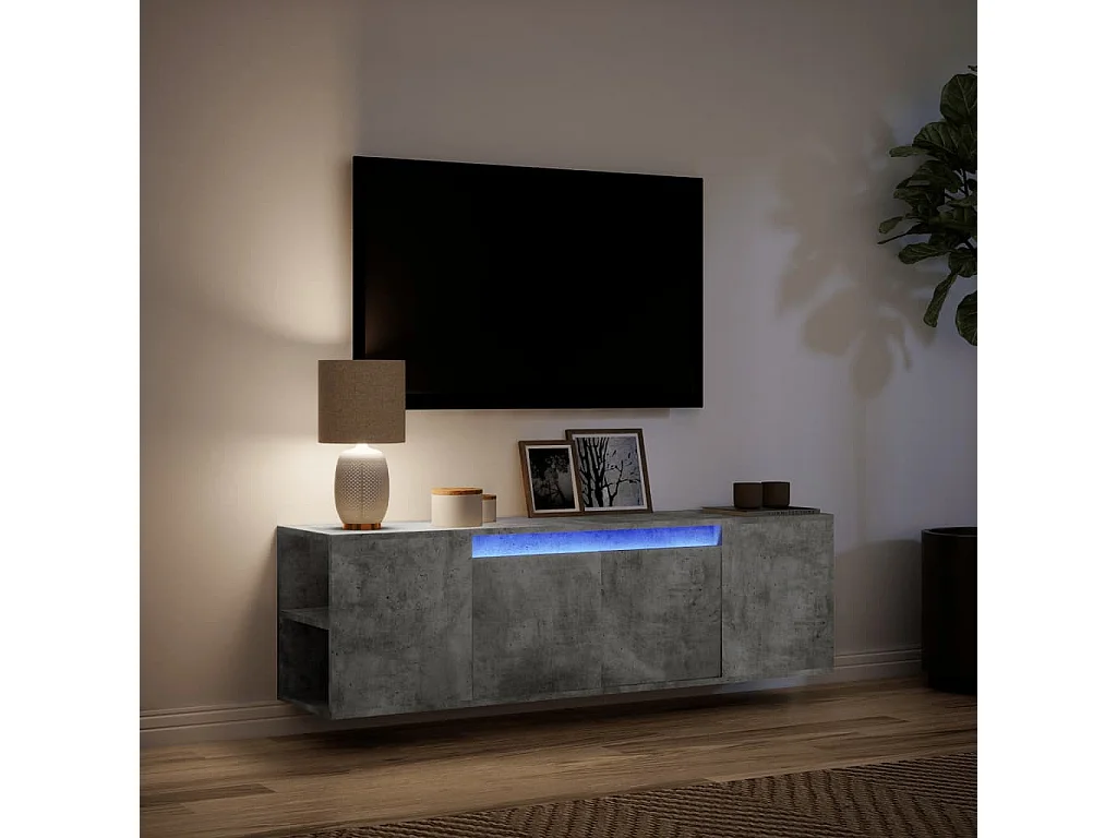 Mueble de TV de pared luces LED gris hormigón 135x31x39,5 cm