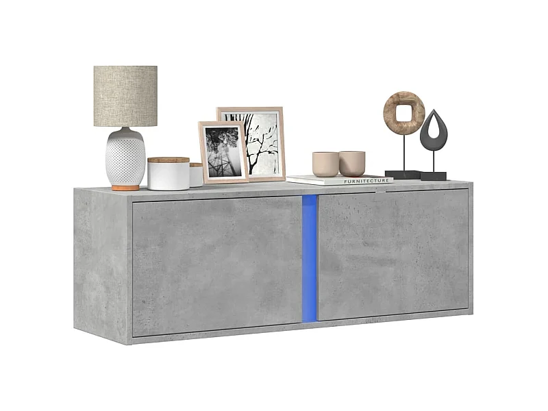 Meuble TV mural avec lumières LED gris béton 100x31x35 cm