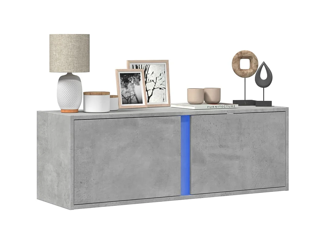 Meuble TV mural avec lumières LED gris béton 100x31x35 cm
