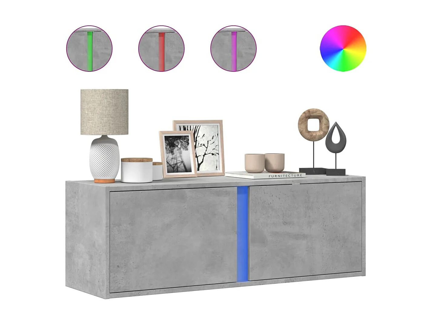 Mobile TV a Parete con Luci LED Grigio Cemento 100x31x35 cm