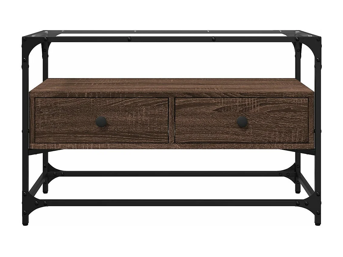TV-Schrank mit Glasplatte Braun Eiche 80x35x51 cm Holzwerkstoff
