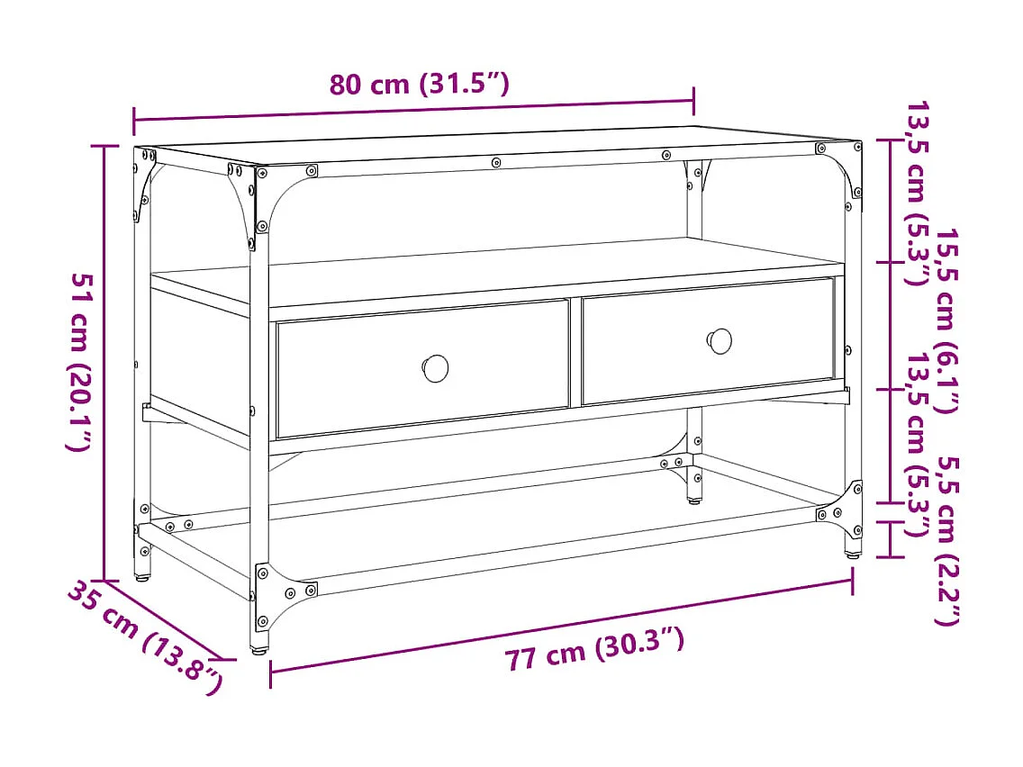 TV-Schrank mit Glasplatte Braun Eiche 80x35x51 cm Holzwerkstoff