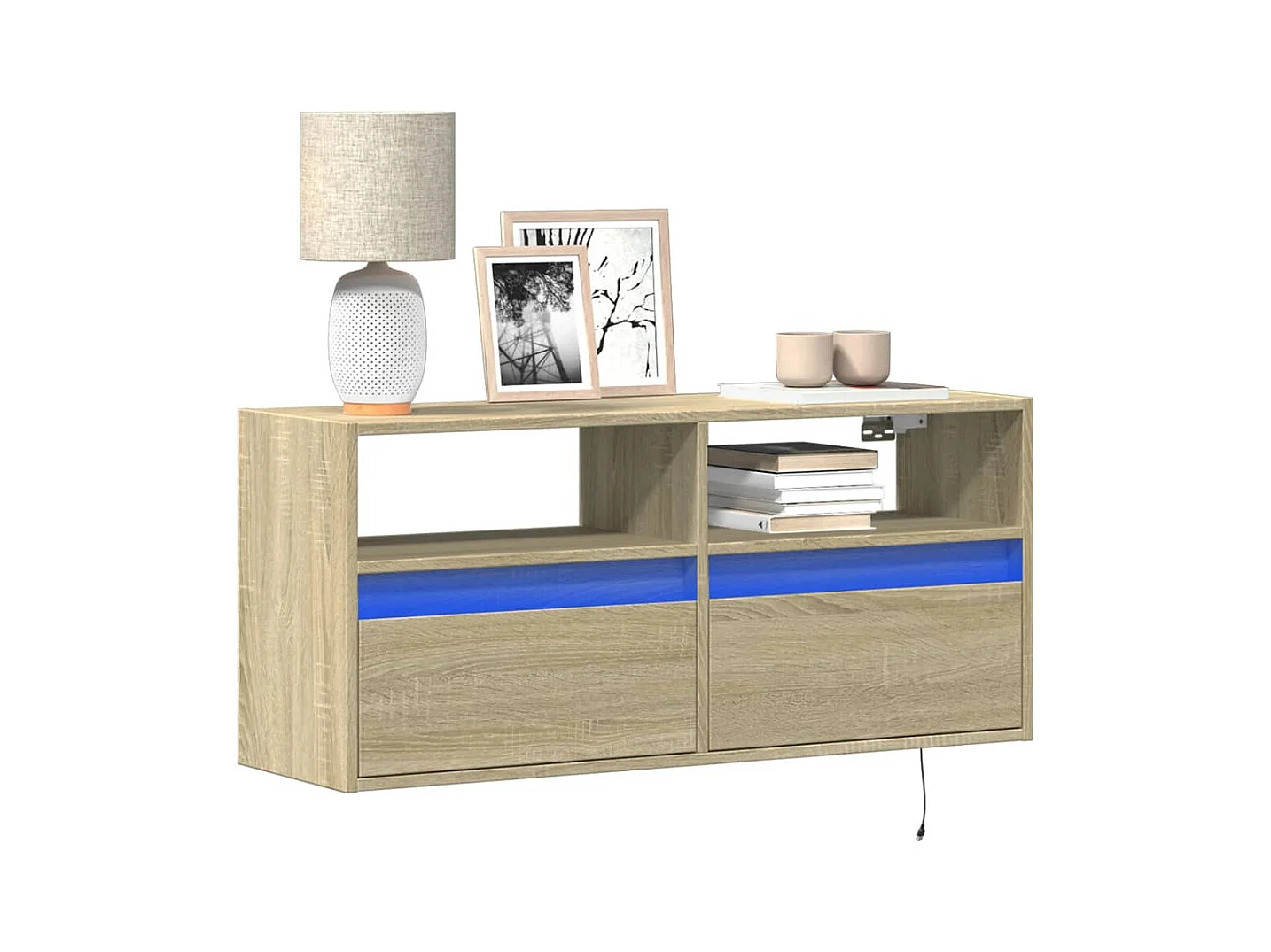 Meuble TV mural avec lumières LED chêne sonoma 100x31x45 cm