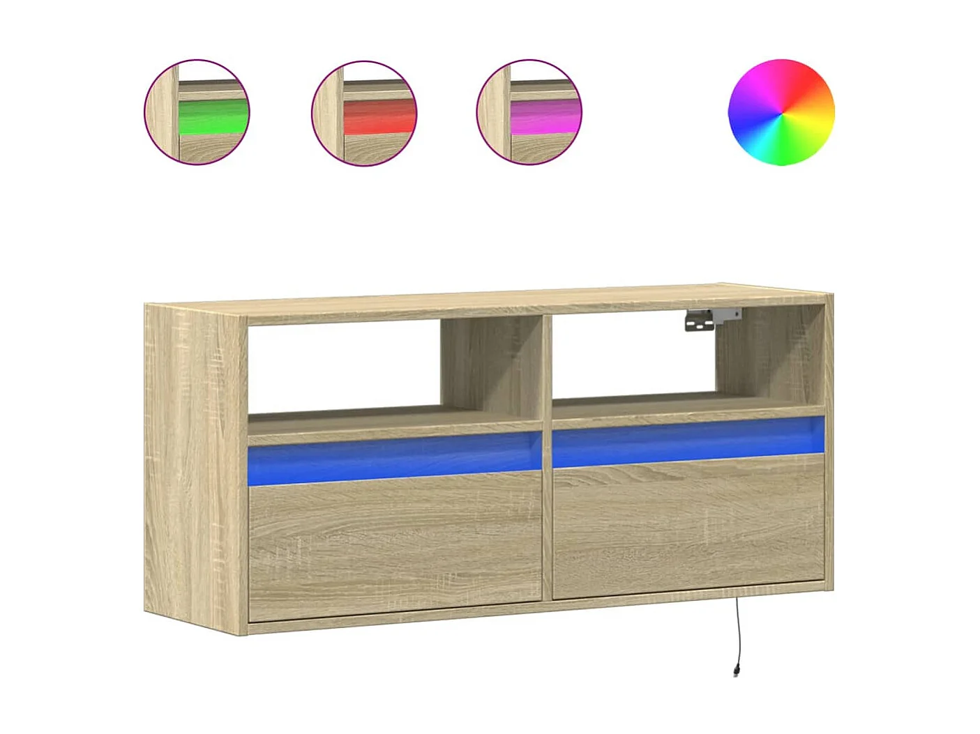 Meuble TV mural avec lumières LED chêne sonoma 100x31x45 cm