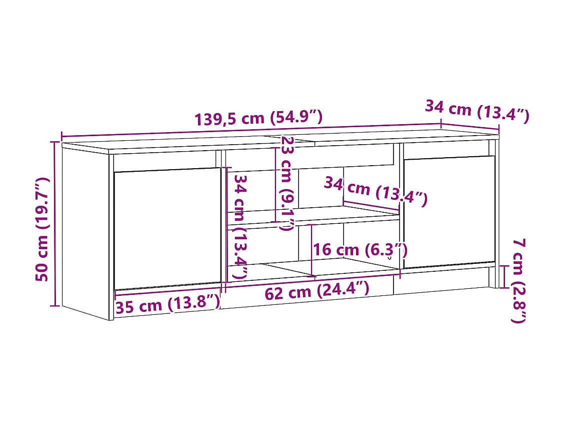 Meuble TV avec LED blanc 139,5x34x50 cm bois d'ingénierie