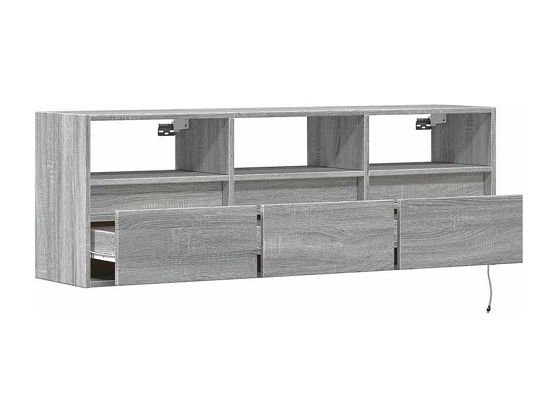 Meuble TV mural avec lumières LED sonoma gris 130x31x45 cm