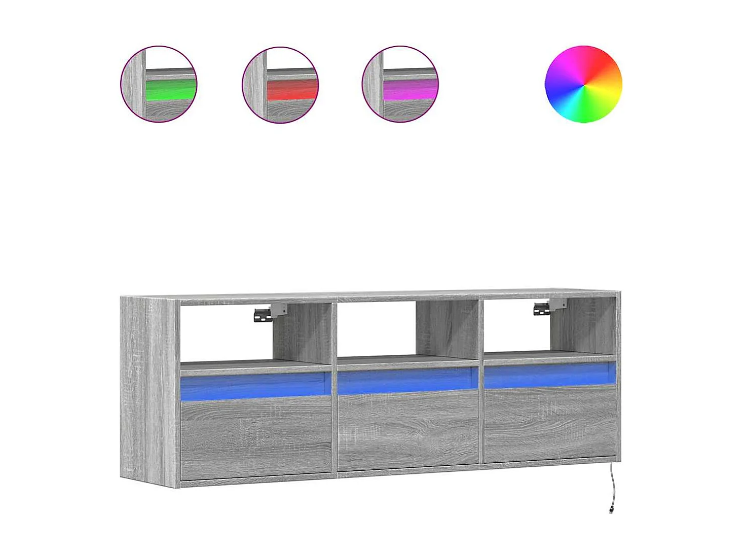 Mobile TV a Parete con Luci LED Grigio Sonoma 130x31x45 cm