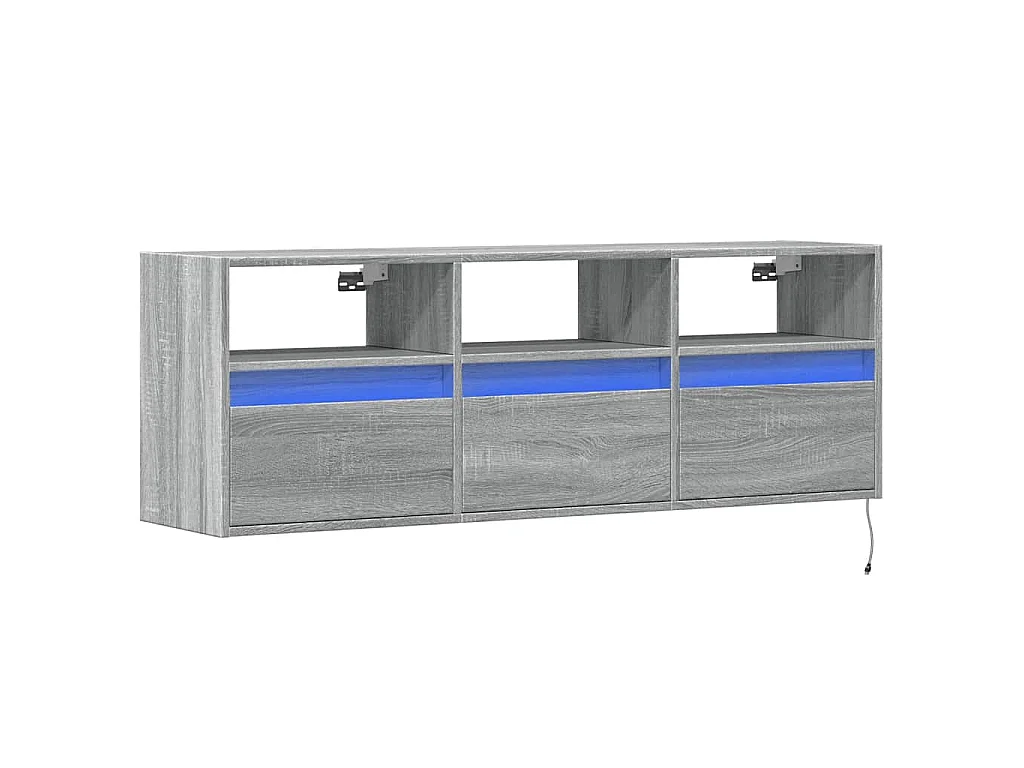 Meuble TV mural avec lumières LED sonoma gris 130x31x45 cm