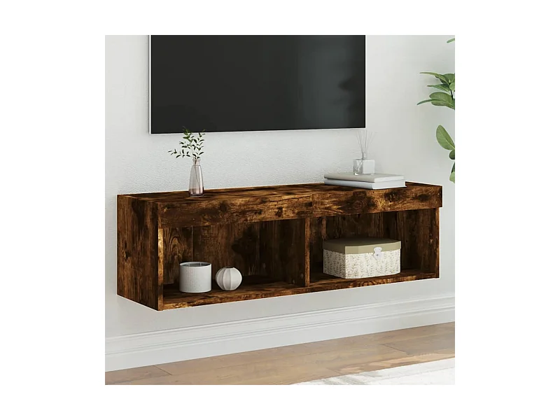 Meuble TV avec lumières LED chêne fumé 100x30x30 cm