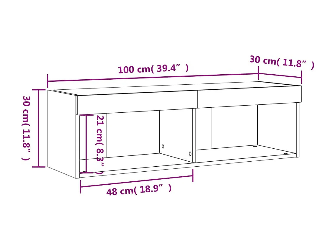 Meuble TV avec lumières LED chêne fumé 100x30x30 cm