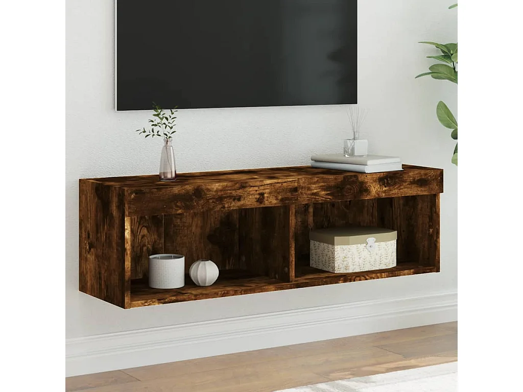 Meuble TV avec lumières LED chêne fumé 100x30x30 cm