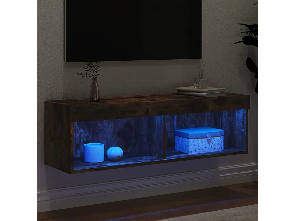 Meuble TV avec lumières LED chêne fumé 100x30x30 cm