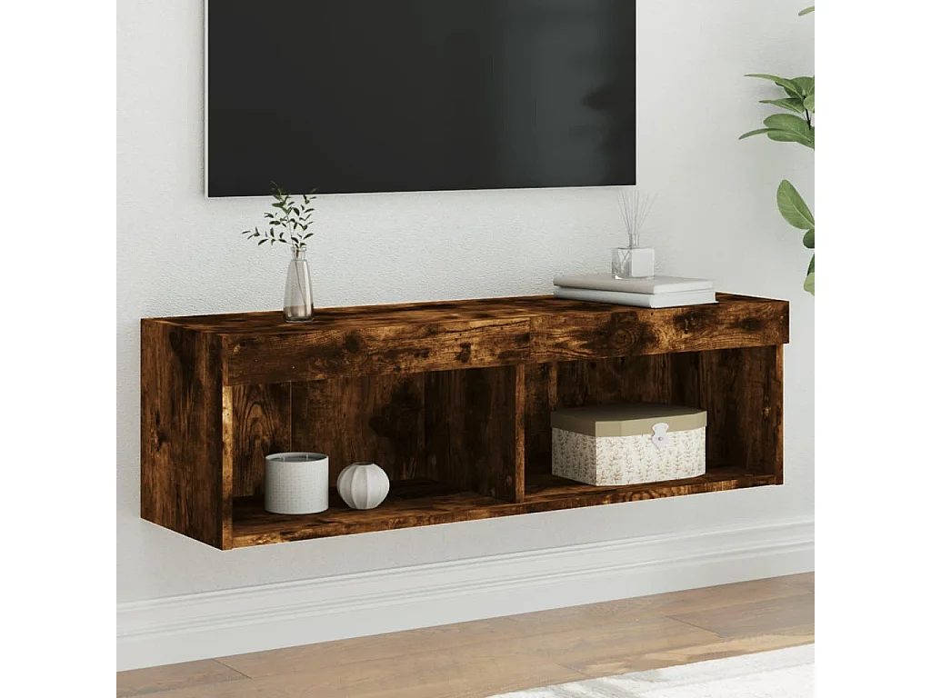 Meuble TV avec lumières LED chêne fumé 100x30x30 cm