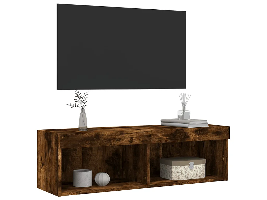 Meuble TV avec lumières LED chêne fumé 100x30x30 cm