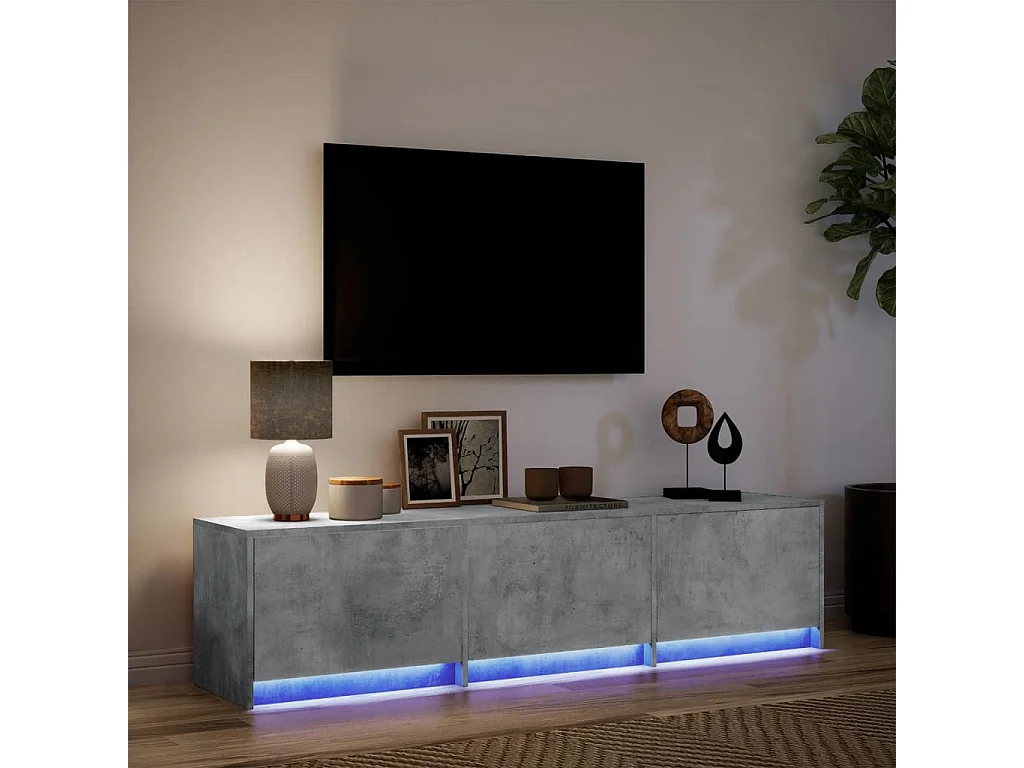 Meuble TV avec LED gris béton 165x34x40 cm bois d'ingénierie