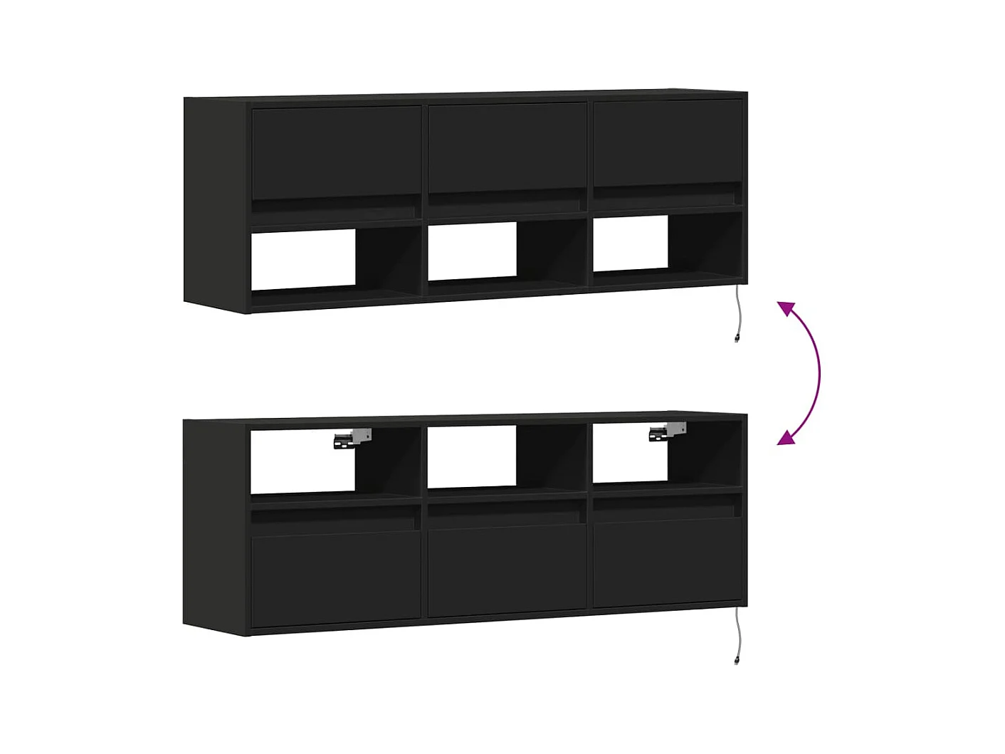 Meuble TV mural avec lumières LED noir 130x31x45 cm