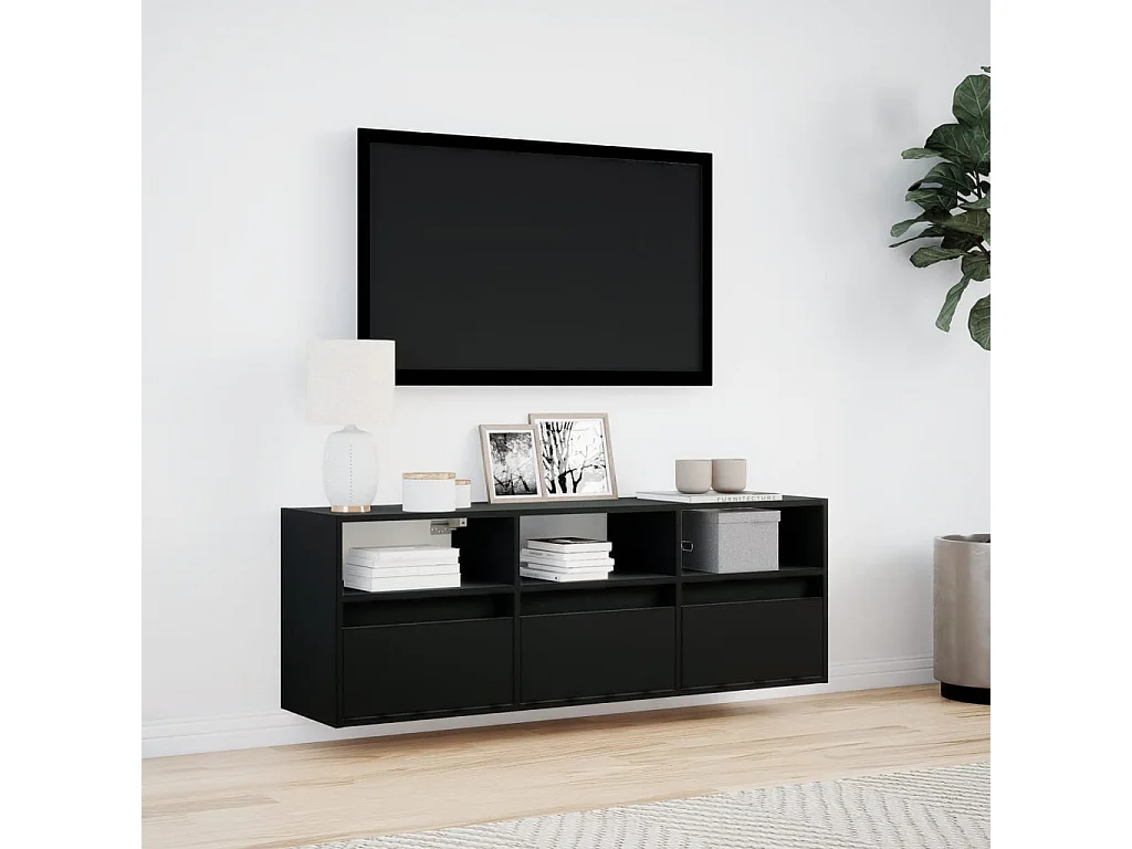 Móvel de parede para TV com luzes LED 130x31x45 cm preto