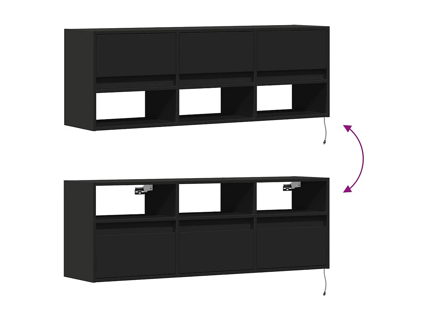 Móvel de parede para TV com luzes LED 130x31x45 cm preto