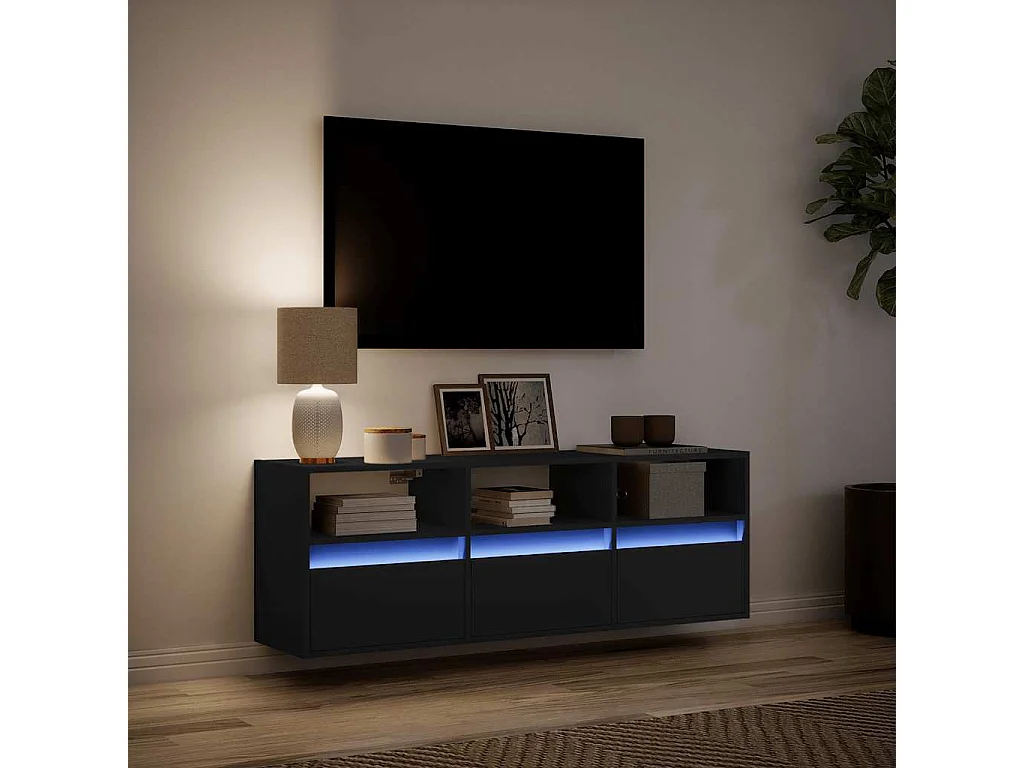 Mobile TV a Parete con Luci LED Nero 130x31x45 cm