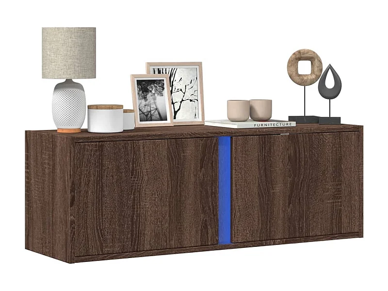 Mobile TV a Parete con Luci LED Rovere Marrone 100x31x35 cm