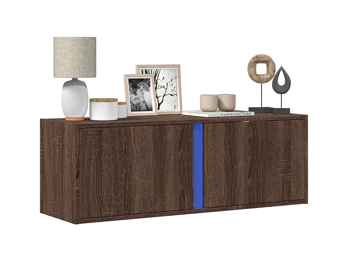 Meuble TV mural avec lumières LED chêne marron 100x31x35 cm