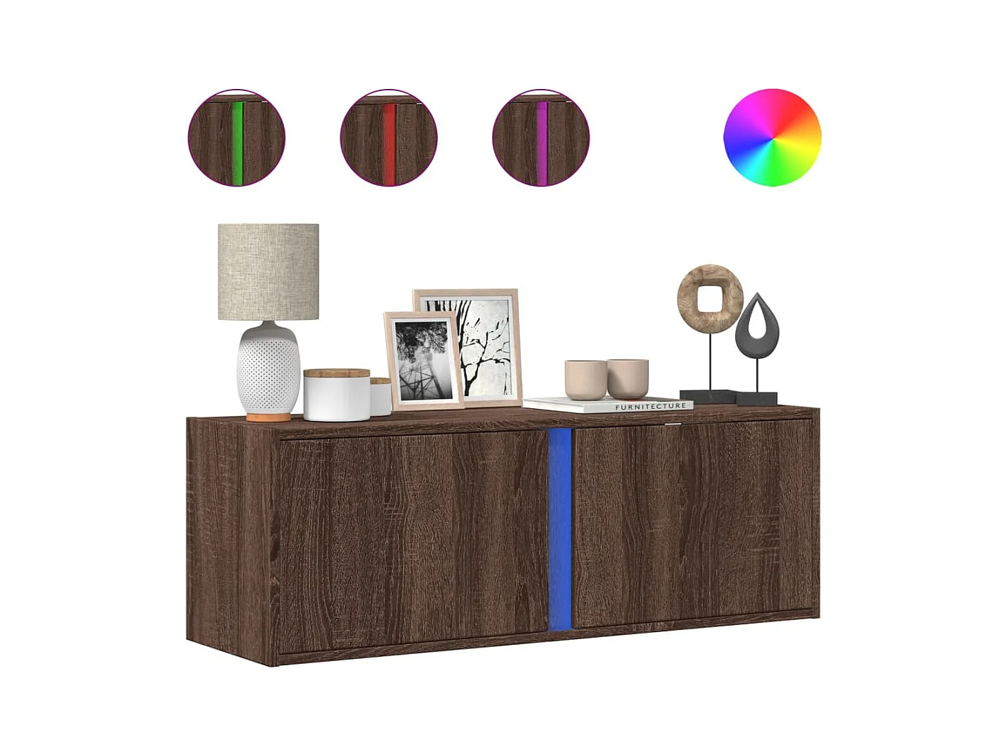 Meuble TV mural avec lumières LED chêne marron 100x31x35 cm