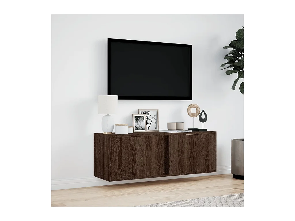 Meuble TV mural avec lumières LED chêne marron 100x31x35 cm