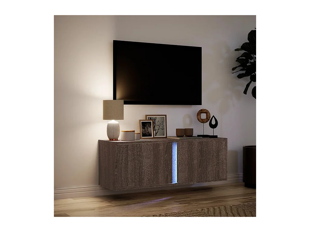 Meuble TV mural avec lumières LED chêne marron 100x31x35 cm