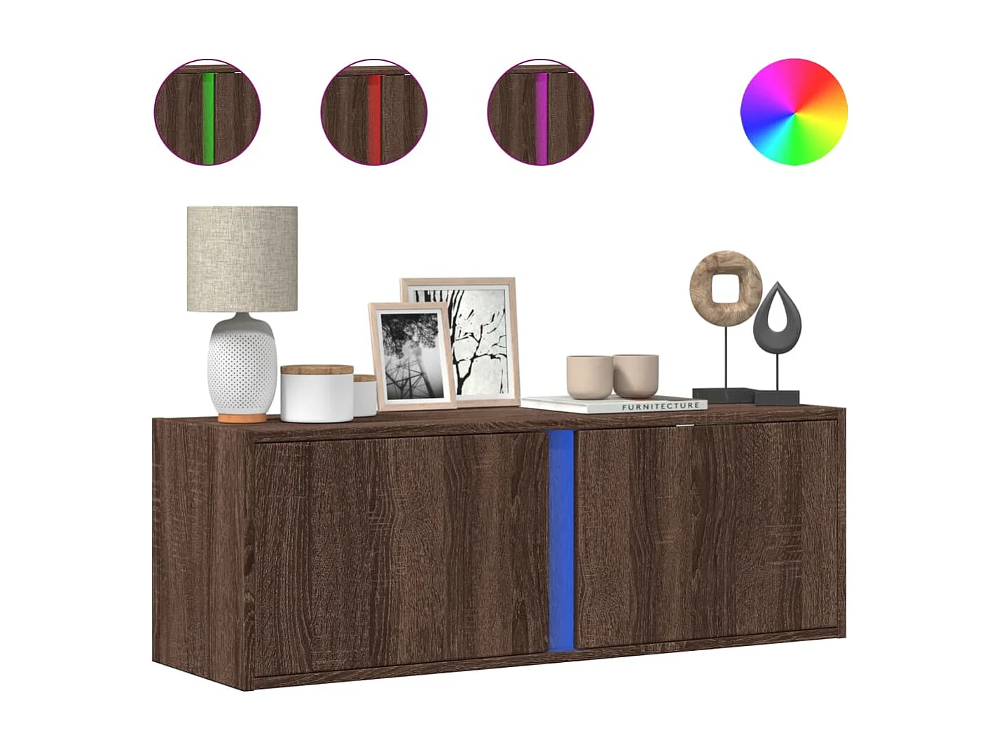 Tv-wandmeubel met LED-verlichting 100x31x35 cm bruin eikenkleur