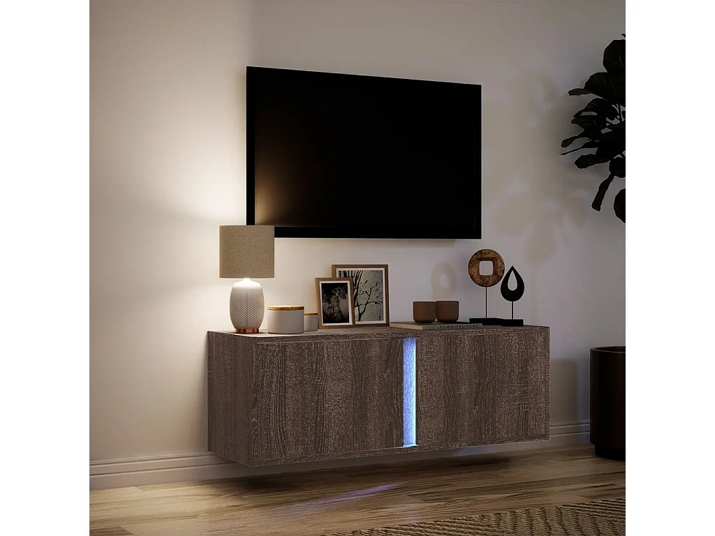 Tv-wandmeubel met LED-verlichting 100x31x35 cm bruin eikenkleur