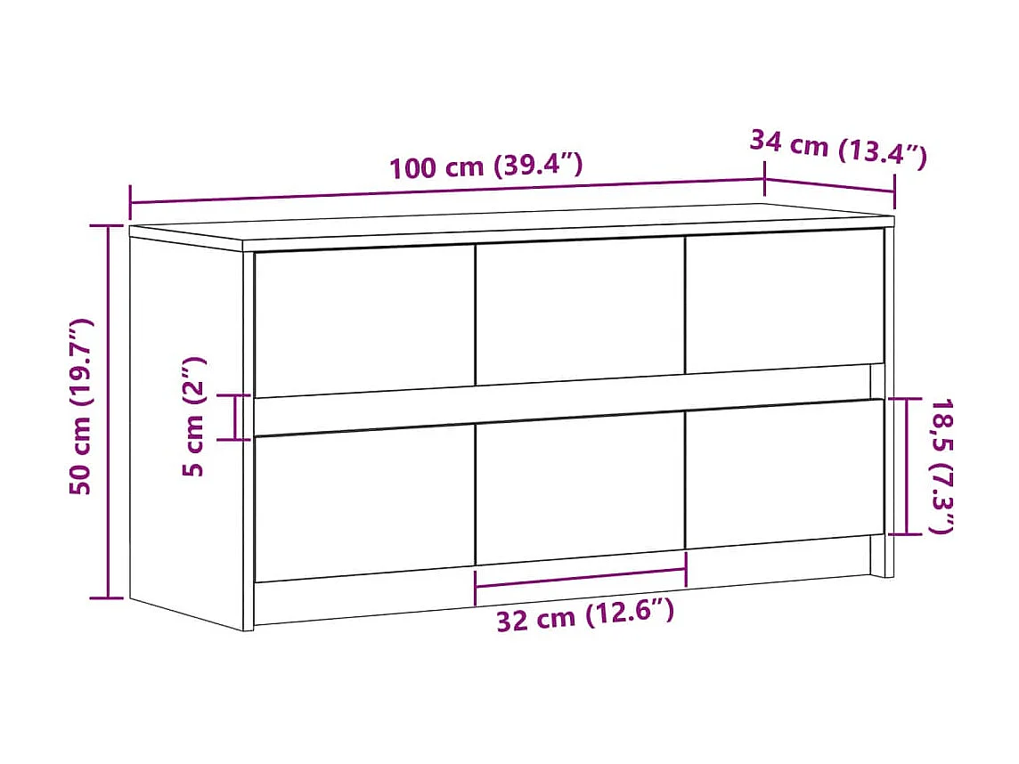 Mueble de TV LED madera ingeniería marrón roble 100x34x50 cm