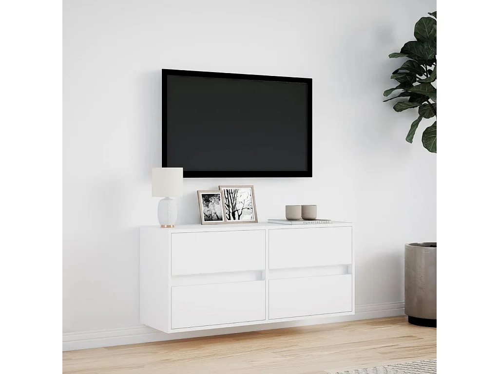 Meuble TV mural avec lumières LED blanc 100x31x45 cm