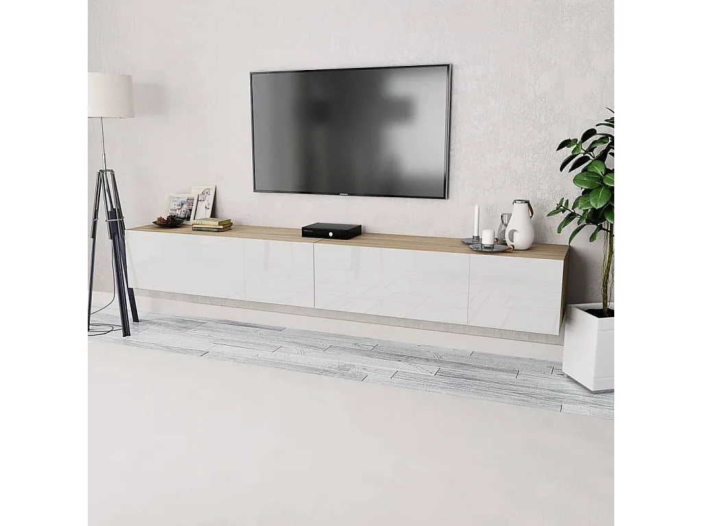 Tv-meubels 2 st 120x40x34 cm bewerkt hout wit en eikenkleurig