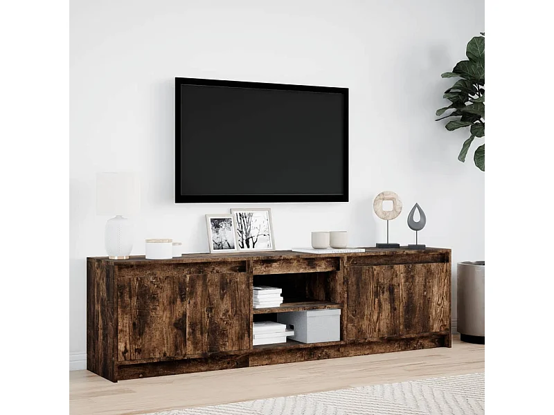 Szafka RTV dąb dymiony 180 cm z LED RGB, duża przestrzeń do przechowywania, drewno inżynieryjne, nowoczesny design i regulowane oświetlenie