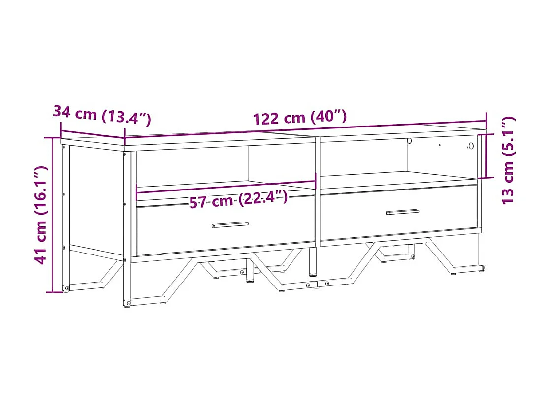 Tv-meubel 122x34x41 cm bewerkt hout zwart
