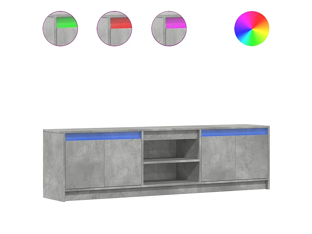 Mueble de TV LED madera ingeniería gris hormigón 180x34x50 cm