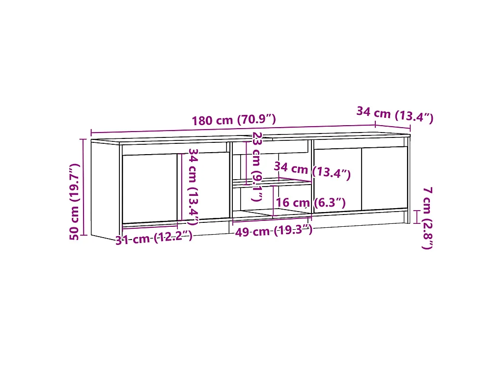 Mueble de TV LED madera ingeniería gris hormigón 180x34x50 cm