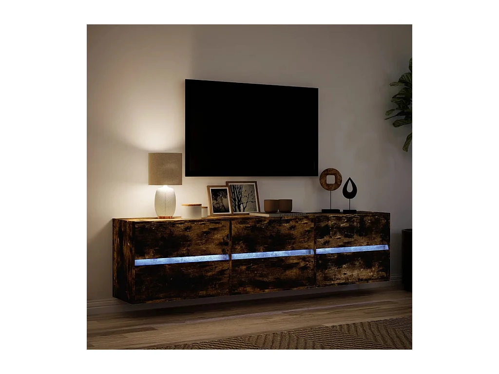 Meuble TV mural avec LED chêne fumé 180x31x45 cm